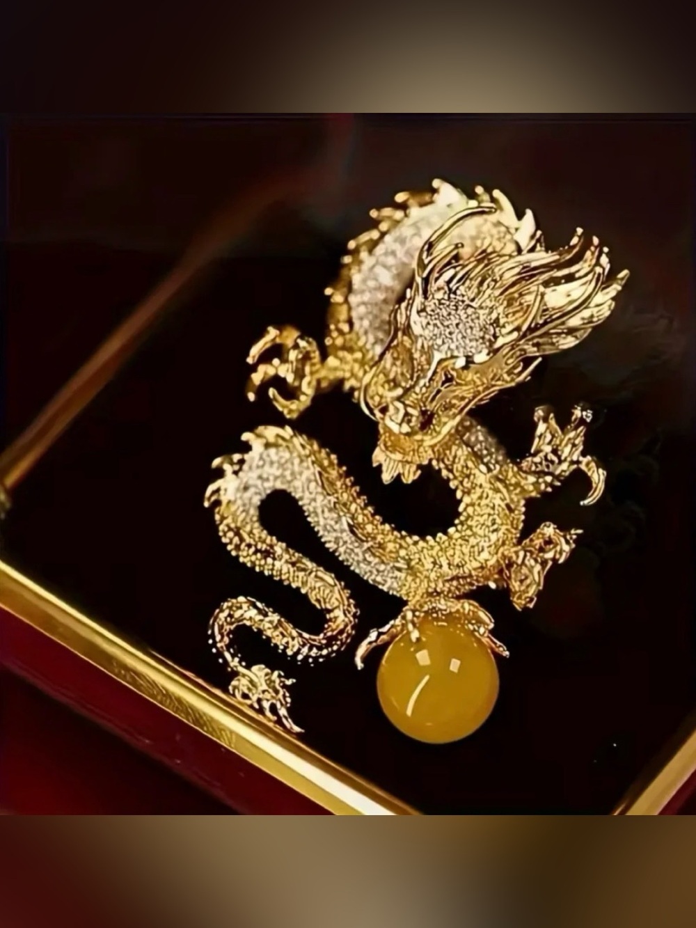 Dragon Fantasy Brooch with Faux Pearl Modern New Gold Tone